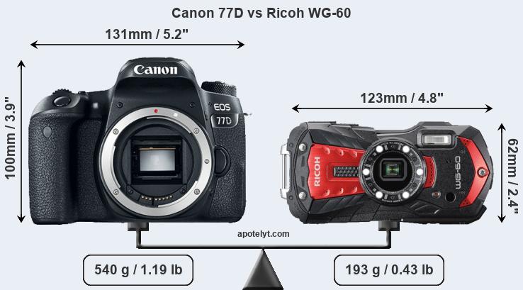 Size Canon 77D vs Ricoh WG-60
