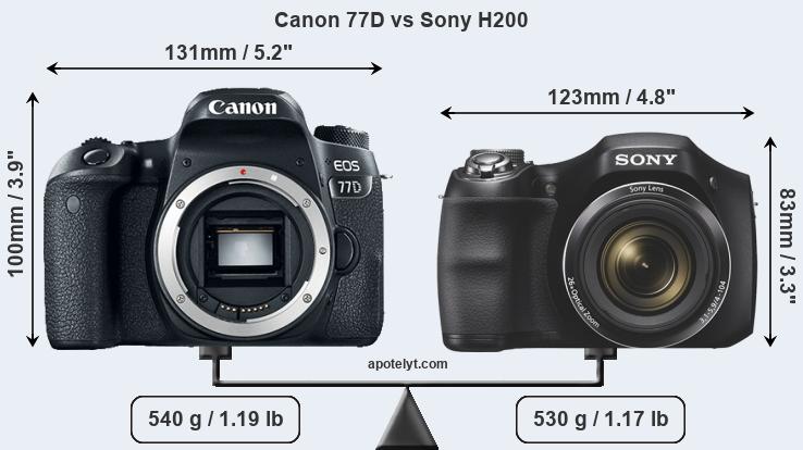 Size Canon 77D vs Sony H200