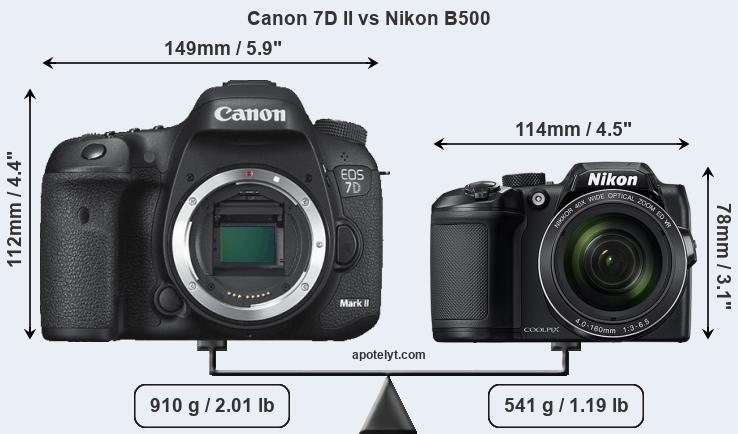 Size Canon 7D II vs Nikon B500