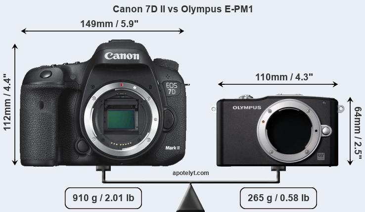 Size Canon 7D II vs Olympus E-PM1