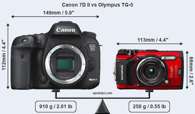 Size Canon 7D II vs Olympus TG-5