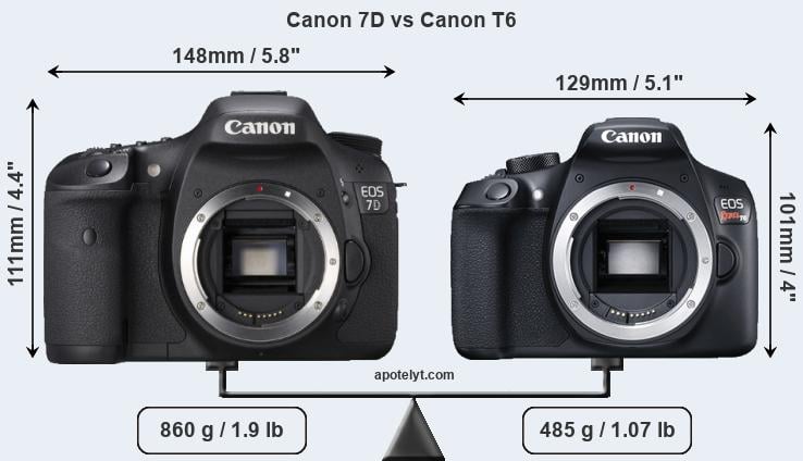 Size Canon 7D vs Canon T6