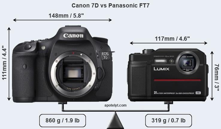 Size Canon 7D vs Panasonic FT7