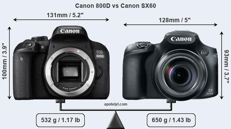 Size Canon 800D vs Canon SX60
