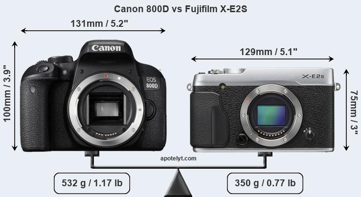 Size Canon 800D vs Fujifilm X-E2S