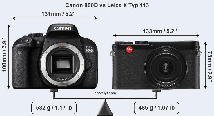 Size Canon 800D vs Leica X Typ 113