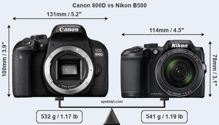Size Canon 800D vs Nikon B500