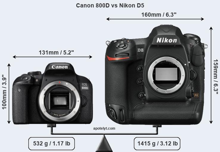 Size Canon 800D vs Nikon D5