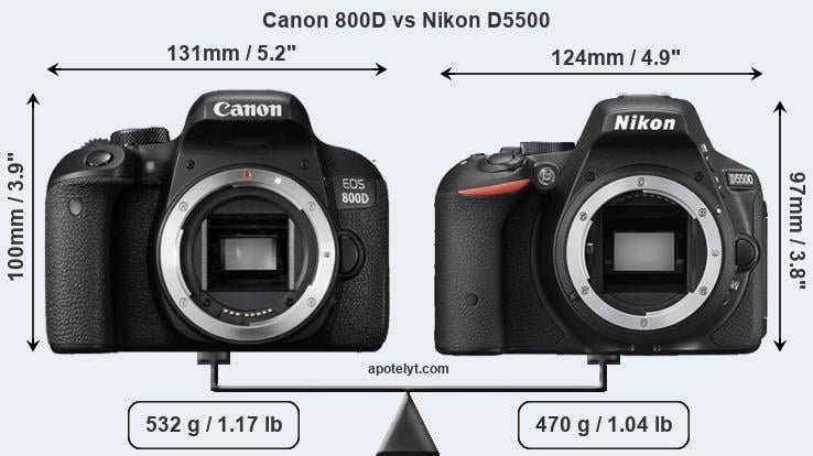 Size Canon 800D vs Nikon D5500