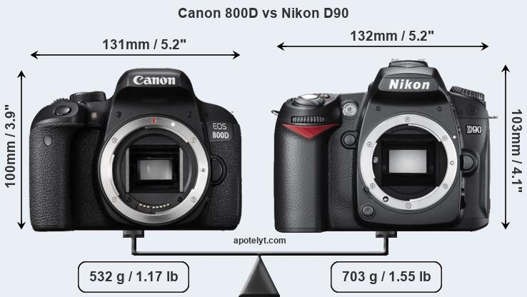 Size Canon 800D vs Nikon D90
