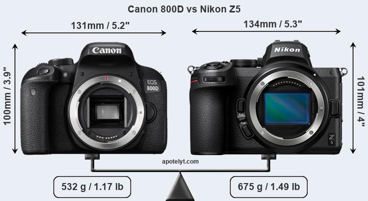 Size Canon 800D vs Nikon Z5