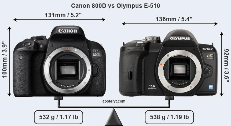 Size Canon 800D vs Olympus E-510