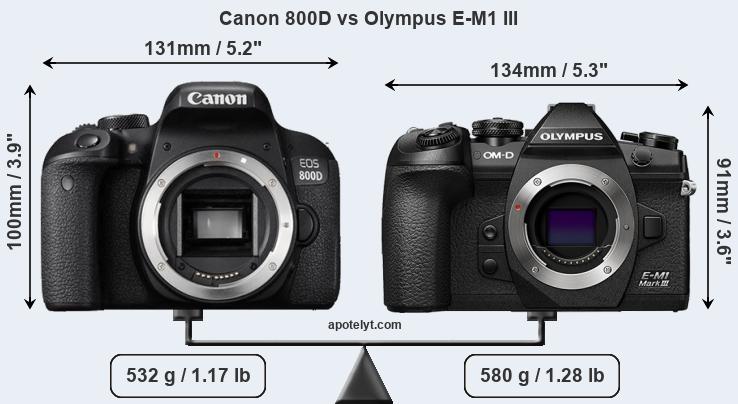Size Canon 800D vs Olympus E-M1 III