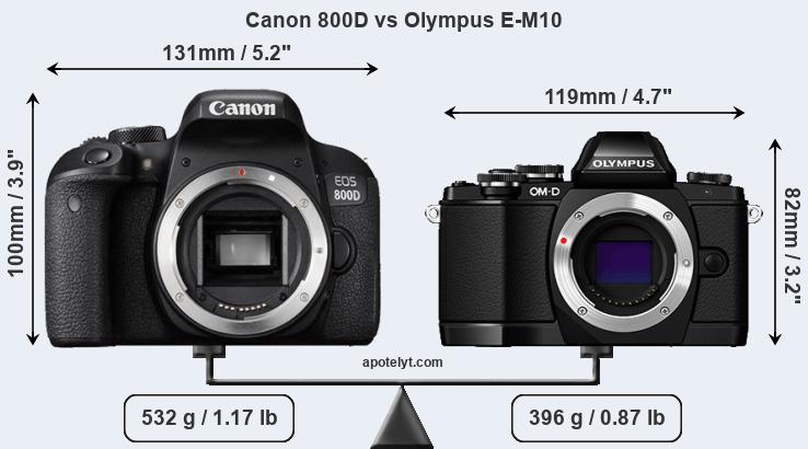 Size Canon 800D vs Olympus E-M10