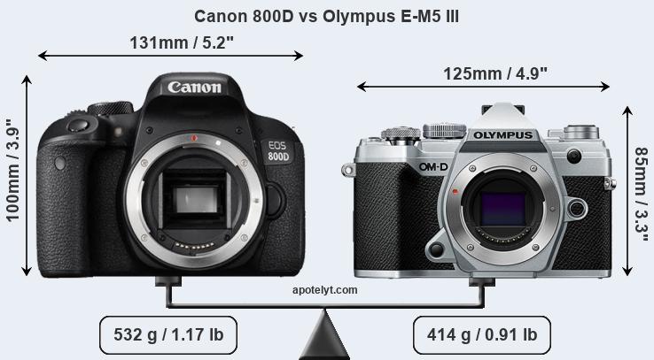 Size Canon 800D vs Olympus E-M5 III