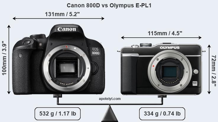 Size Canon 800D vs Olympus E-PL1
