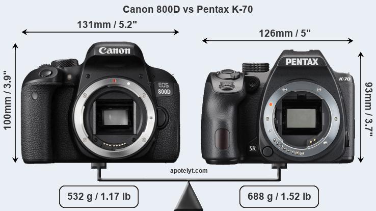 Size Canon 800D vs Pentax K-70