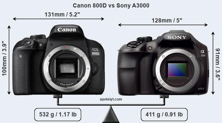 Size Canon 800D vs Sony A3000