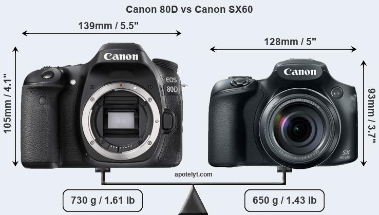 Size Canon 80D vs Canon SX60