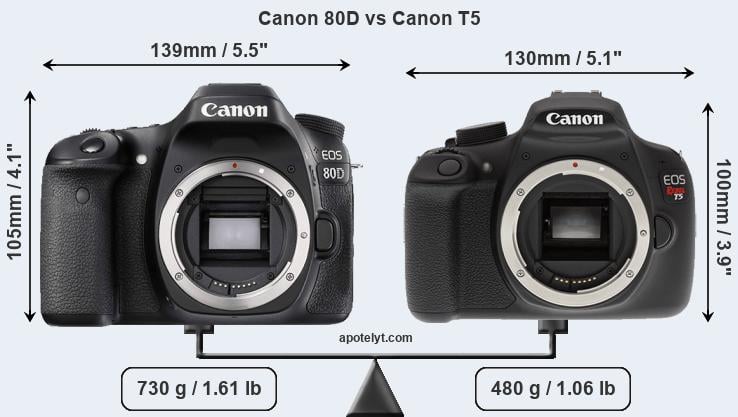 Size Canon 80D vs Canon T5