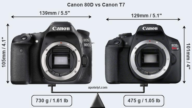 Size Canon 80D vs Canon T7