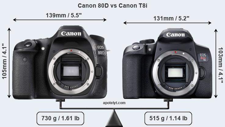Size Canon 80D vs Canon T8i