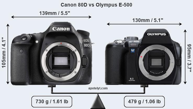 Size Canon 80D vs Olympus E-500