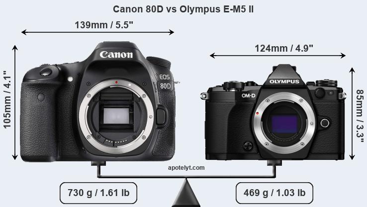 Size Canon 80D vs Olympus E-M5 II