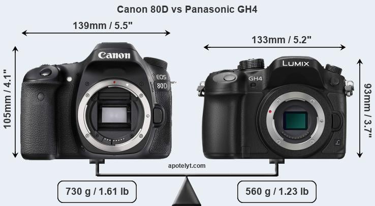 Size Canon 80D vs Panasonic GH4
