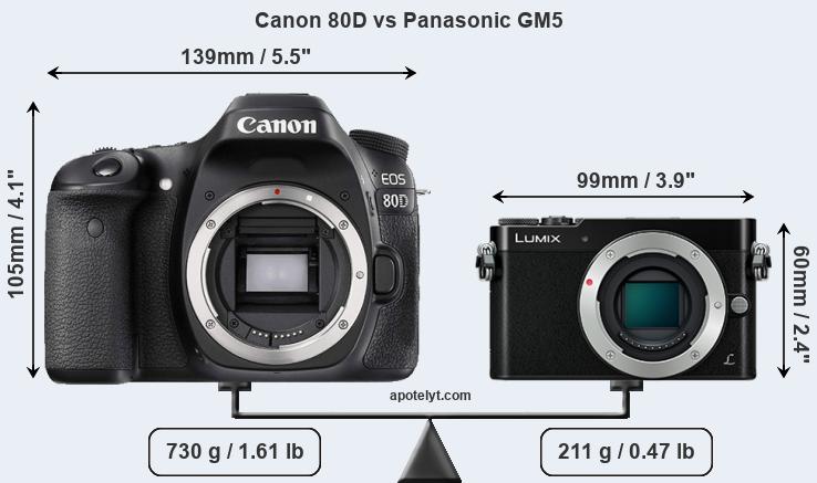 Size Canon 80D vs Panasonic GM5