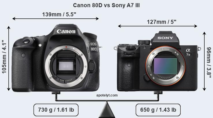 Size Canon 80D vs Sony A7 III