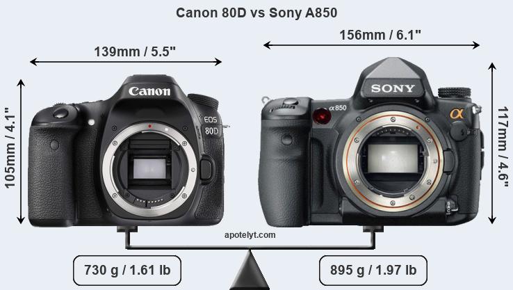 Size Canon 80D vs Sony A850