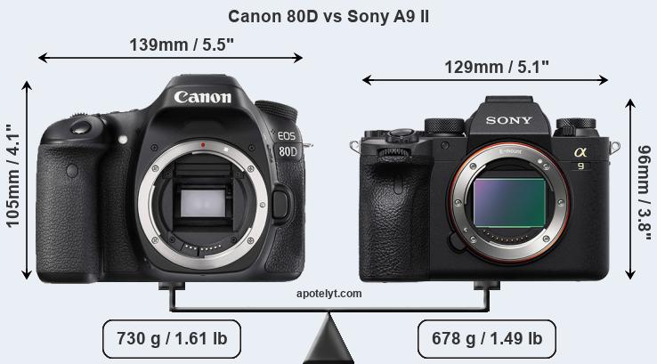 Size Canon 80D vs Sony A9 II