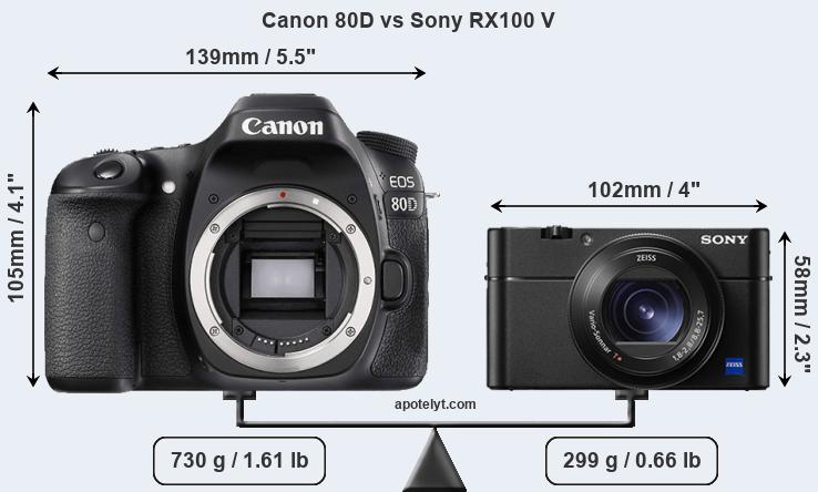 Size Canon 80D vs Sony RX100 V