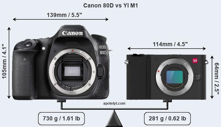 Size Canon 80D vs YI M1