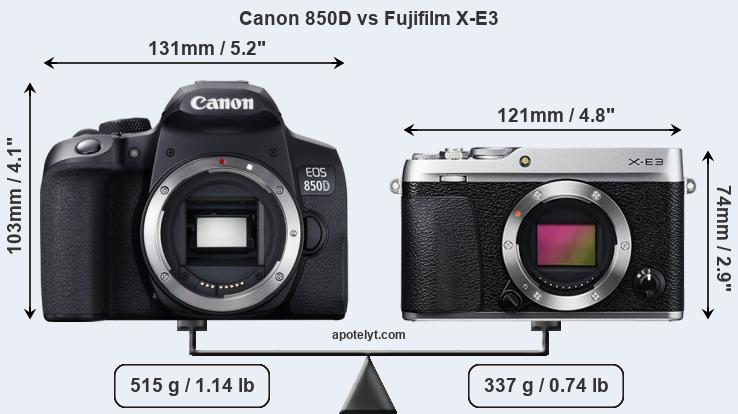 Size Canon 850D vs Fujifilm X-E3