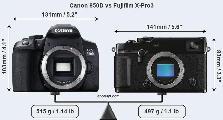 Size Canon 850D vs Fujifilm X-Pro3
