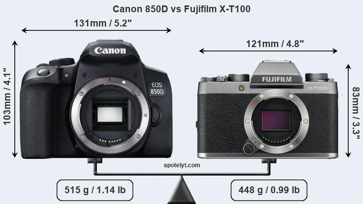 Size Canon 850D vs Fujifilm X-T100