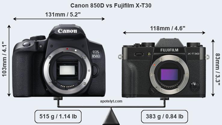 Size Canon 850D vs Fujifilm X-T30
