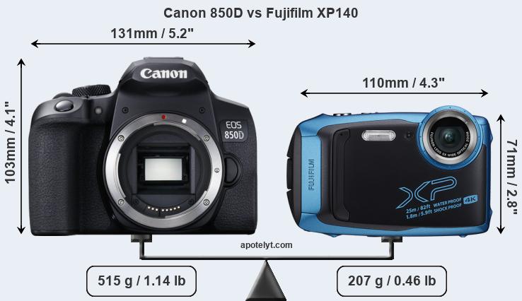 Size Canon 850D vs Fujifilm XP140
