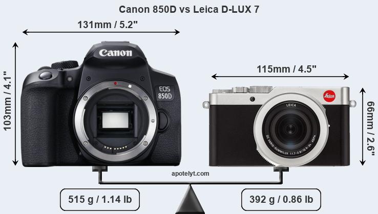 Size Canon 850D vs Leica D-LUX 7