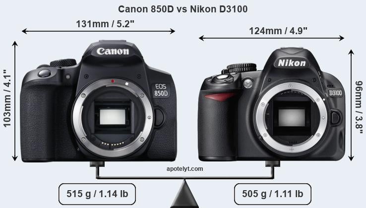 Size Canon 850D vs Nikon D3100