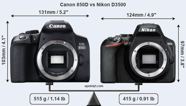 Size Canon 850D vs Nikon D3500