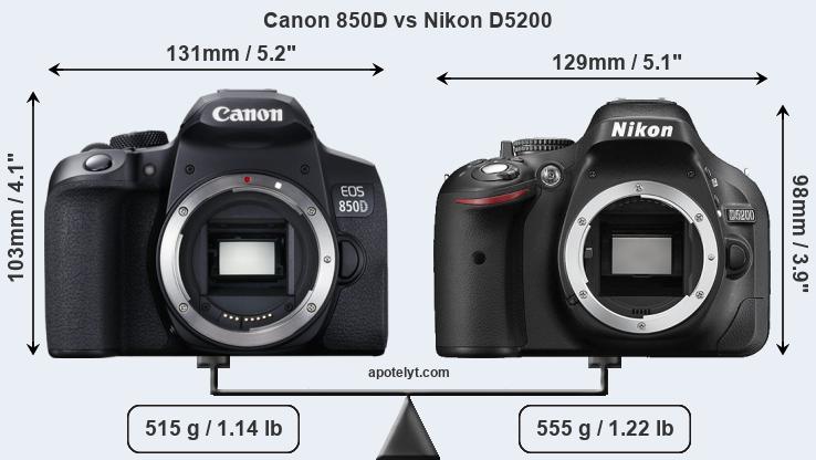 Size Canon 850D vs Nikon D5200
