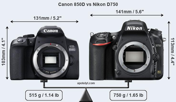 Size Canon 850D vs Nikon D750