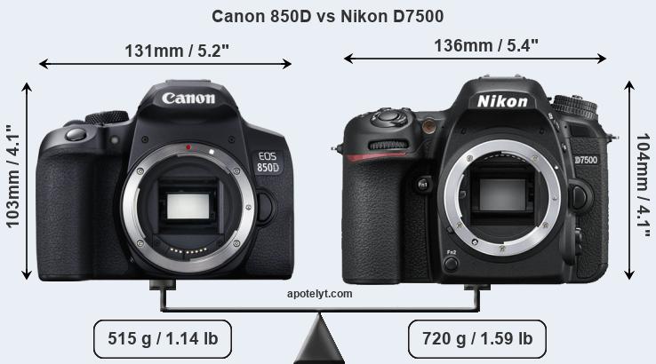 Size Canon 850D vs Nikon D7500