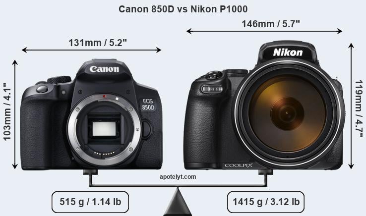 Size Canon 850D vs Nikon P1000