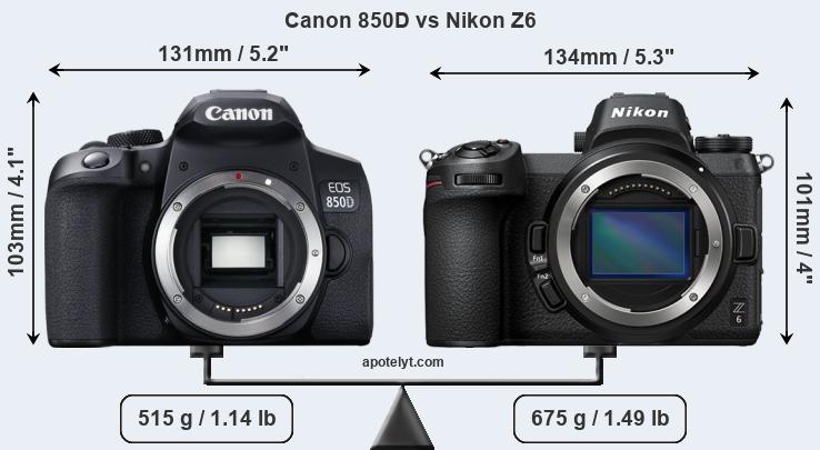 Size Canon 850D vs Nikon Z6