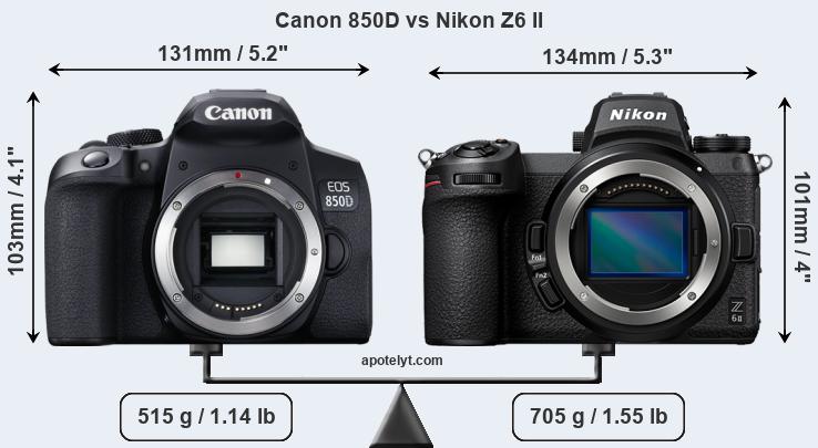 Size Canon 850D vs Nikon Z6 II
