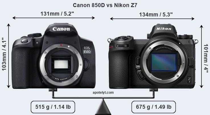 Size Canon 850D vs Nikon Z7